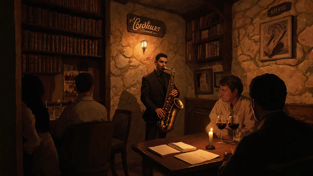 Intimate jazz bar in Cihangir with soft lighting and quiet patrons.