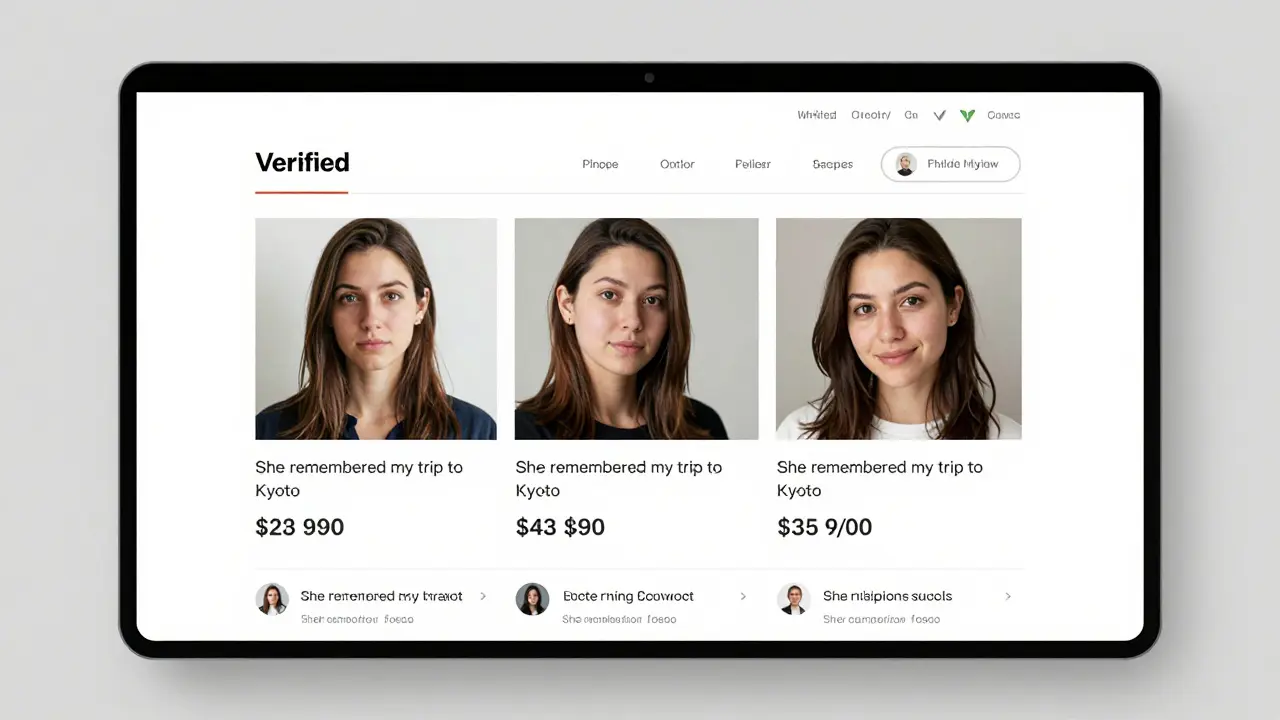 A verified escort profile with real photos and client reviews on a clean website.