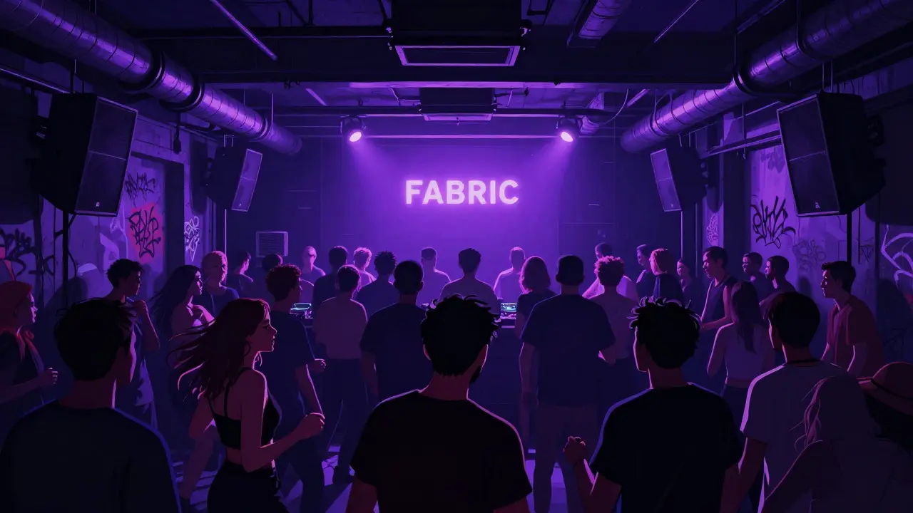 A crowded underground nightclub with pulsing lights and dancers lost in techno music.