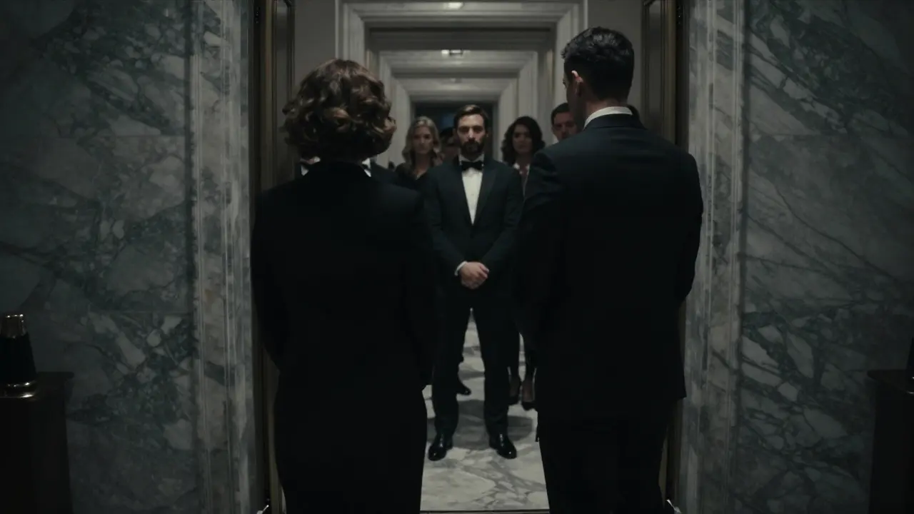 Companion creating privacy buffer in dim corridor